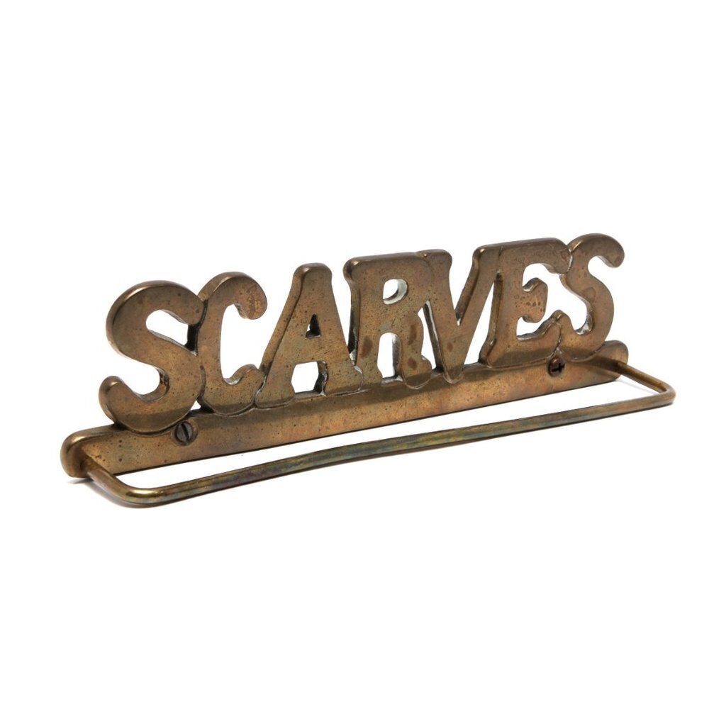 Vintage Brass Scarf Hanger 1970s Scarves Rack Wall Mount Gold Metal Retro Foyer